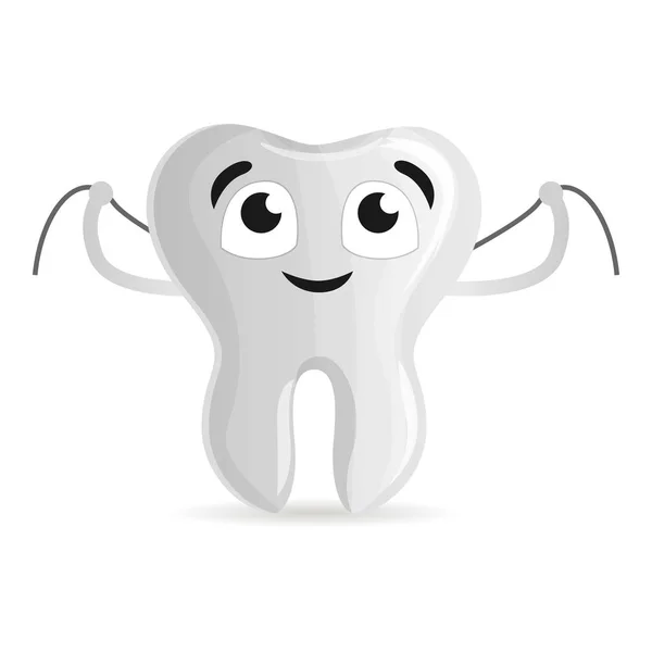 Happy tooth with floss icon, cartoon style — Stock Vector