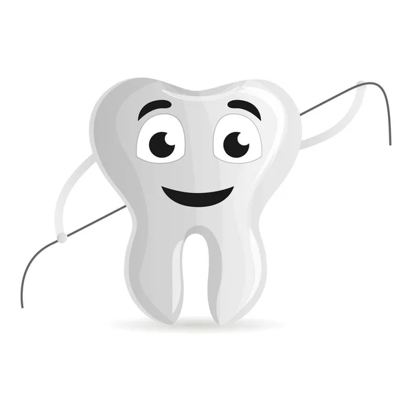 Tooth with dental floss icon, cartoon style — Stock Vector