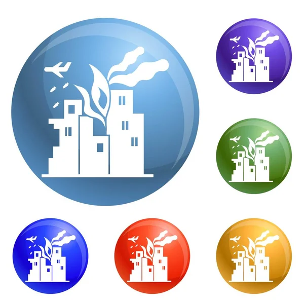 War fire city icons set vector — Stock Vector