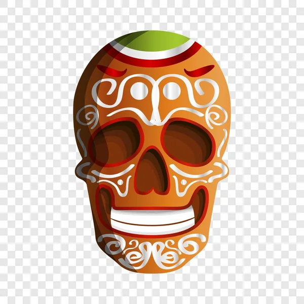 Ícone de crânio colorido mexicano, estilo cartoon — Vetor de Stock