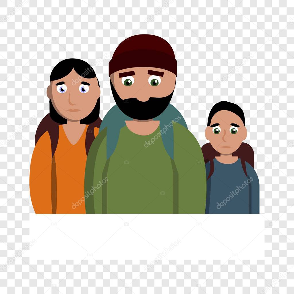 Sad homeless family icon, cartoon style