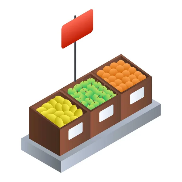 Піктограма фруктової коробки супермаркету, ізометричний стиль — стоковий вектор