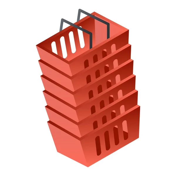 Pile d'icône panier rouge, style isométrique — Image vectorielle