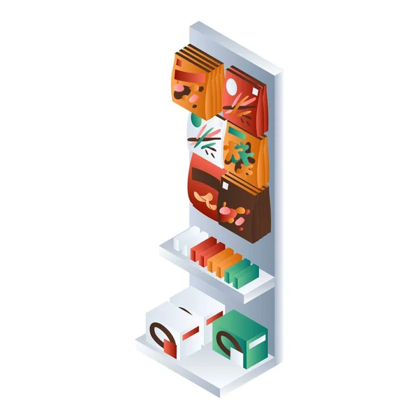 Small supermarket shelf icon, isometric style — Stock Vector
