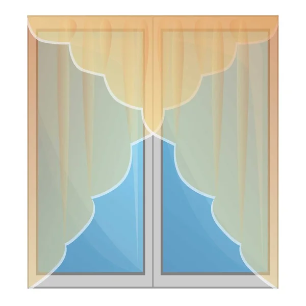 Átlátszó ablak függönyök ikon, rajzfilm stílusú — Stock Vector