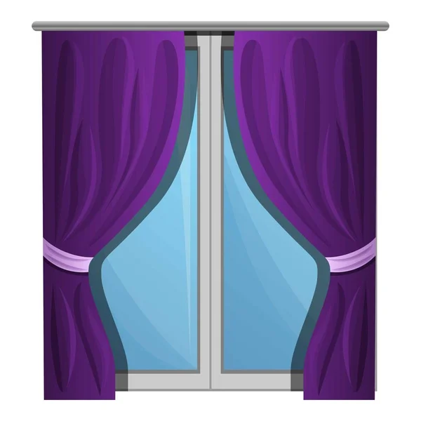 Ícone de cortinas de janela roxo, estilo cartoon — Vetor de Stock