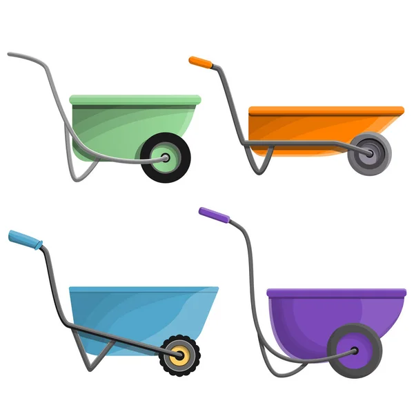 Wheelbarrow icon set, cartoon style — Stock Vector