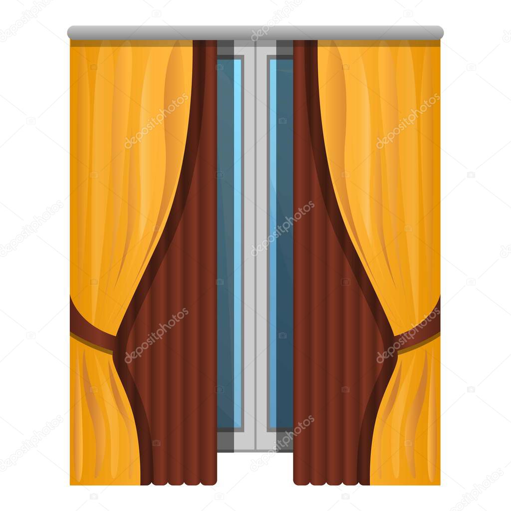 Elegant window curtains icon, cartoon style