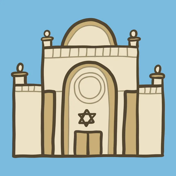 Icona della sinagoga ebraica, stile disegnato a mano — Vettoriale Stock