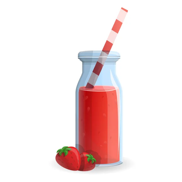 Icono de botella de batido de fresa, estilo de dibujos animados — Vector de stock