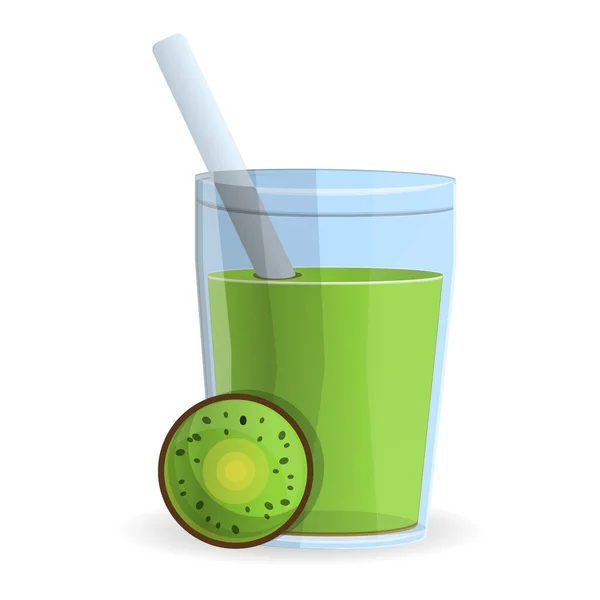 Kiwi smoothie glass icon, cartoon style — Stock Vector