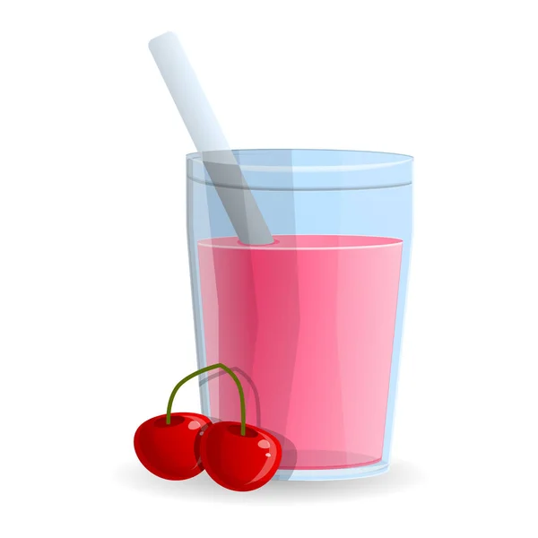 Cherry ikon gelas smoothie, gaya kartun - Stok Vektor
