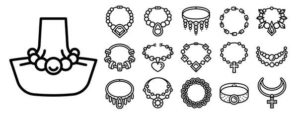 Conjunto de ícones de colar, estilo de contorno — Vetor de Stock