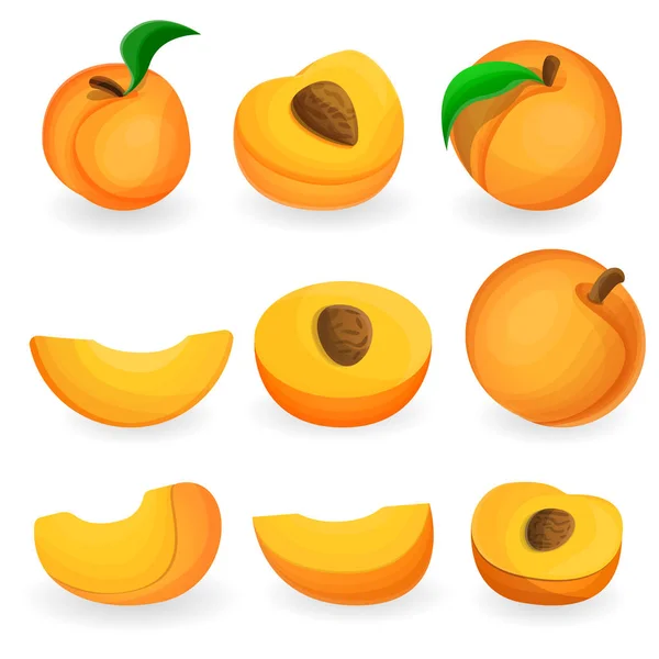 Set ikon persik, gaya kartun - Stok Vektor