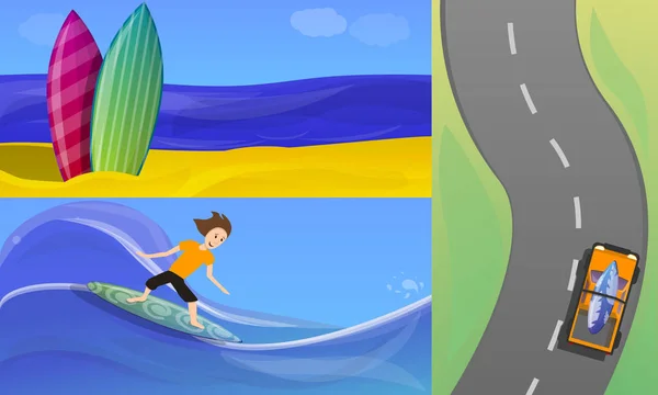 Surfing transparent zestaw, stylu cartoon — Wektor stockowy