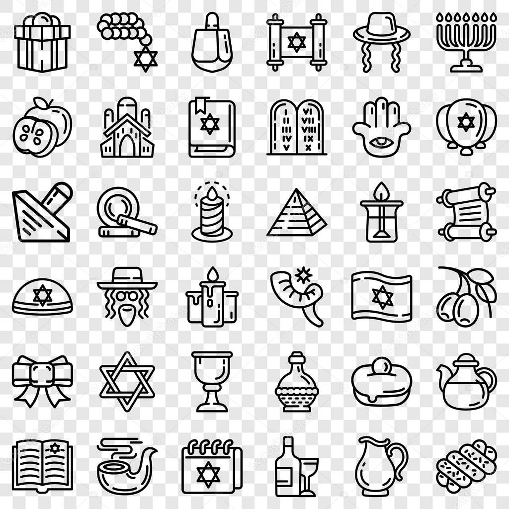 Hanukkah icon set, outline style
