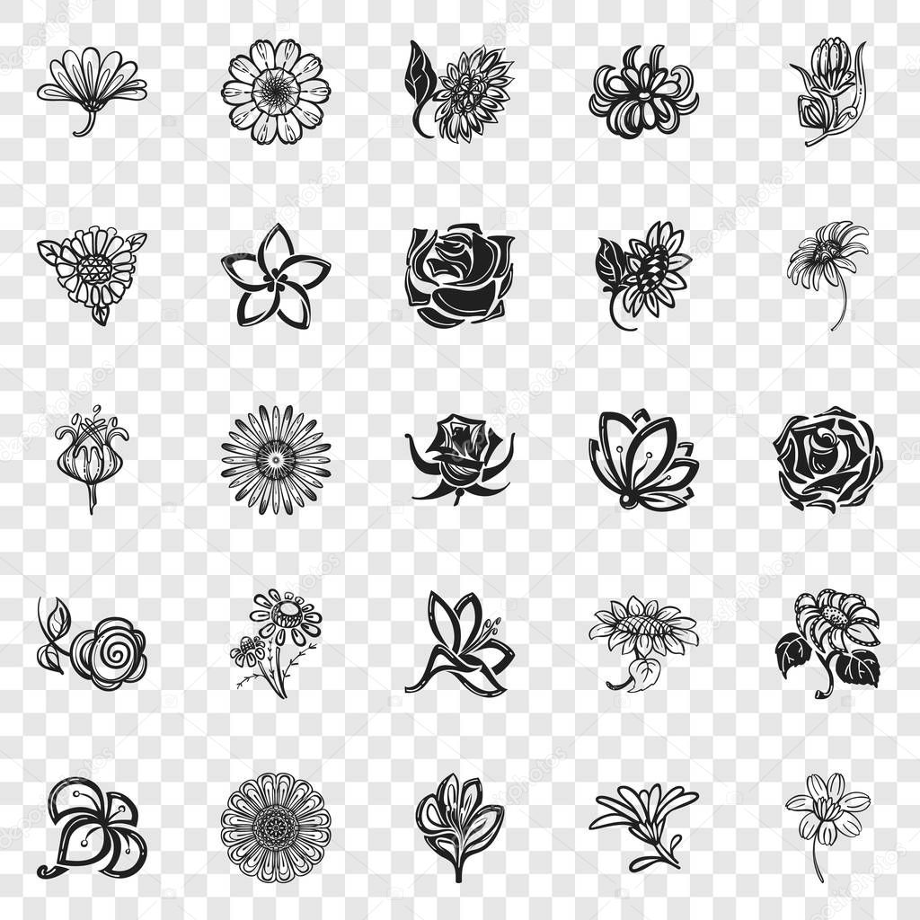 Flower icon set, simple style