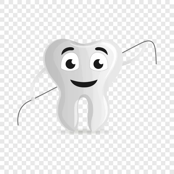 Diente con icono de hilo dental, estilo de dibujos animados — Vector de stock