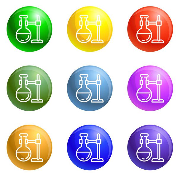 Round flask on stand icons vector 9 color set isolated on white background for any web design 