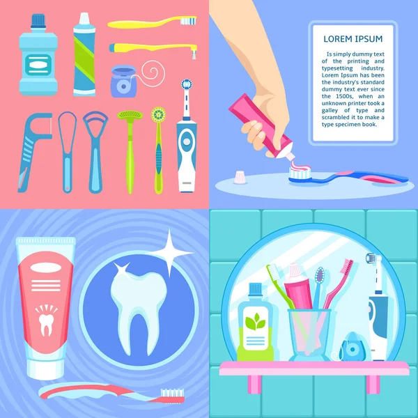 Toothbrush banner set, flat style — Stock Vector