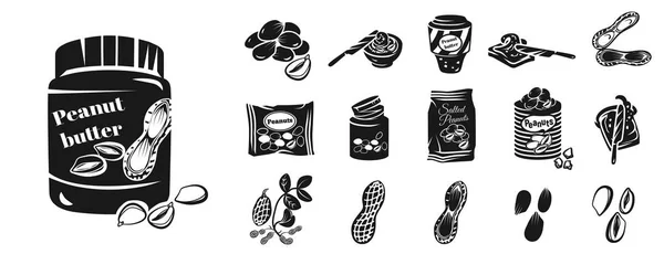 Conjunto de iconos de maní, estilo simple — Vector de stock