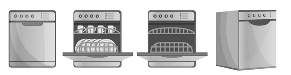 Geschirrspüler Icon Set, Cartoon-Stil — Stockvektor