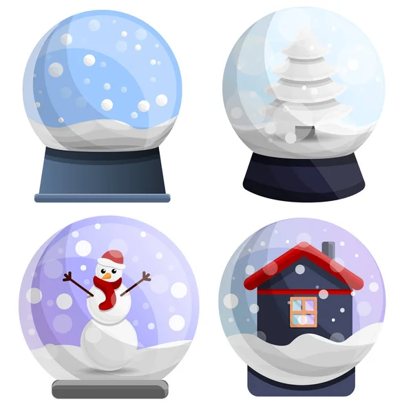 Schneekugel Icon Set, Cartoon-Stil — Stockvektor