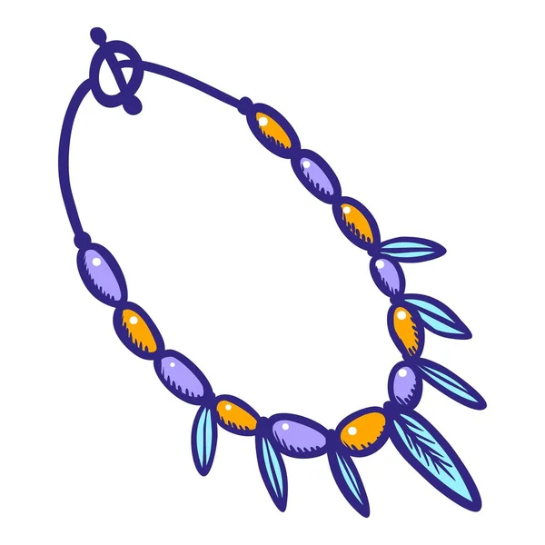 Icono de collar de piedras preciosas de plumas, estilo dibujado a mano — Vector de stock