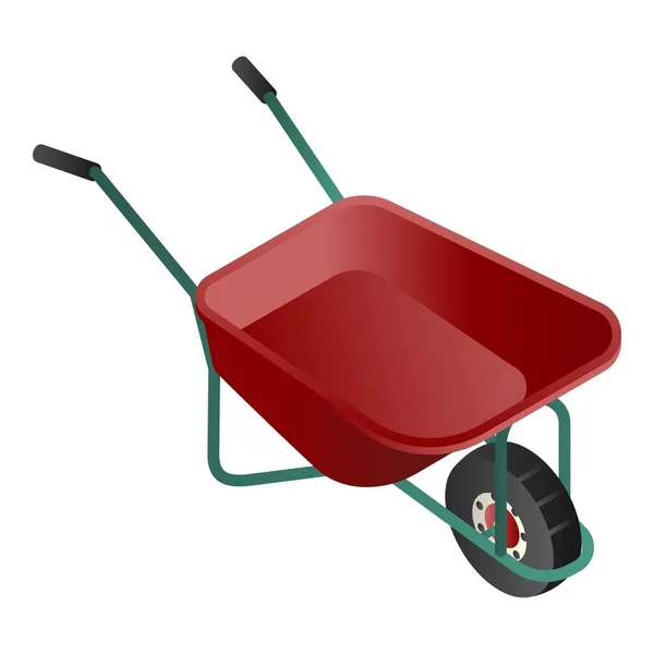 Kırmızı el arabası simgesi, izometrik stili — Stok Vektör