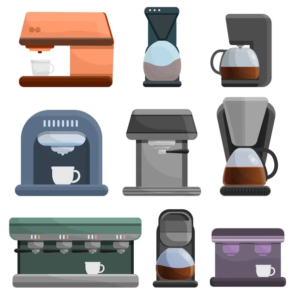 Conjunto de iconos de cafetera, estilo dibujos animados — Vector de stock