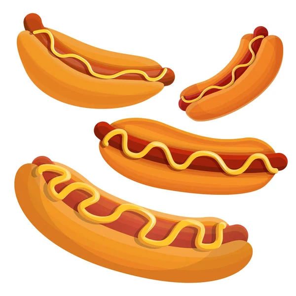 Hot Dog Icon Set, Cartoon-Stil — Stockvektor