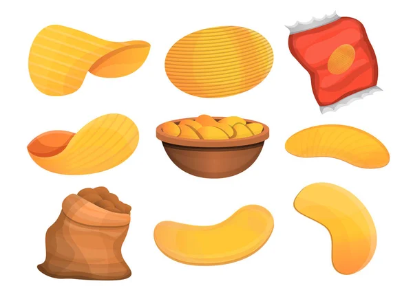 Chips aardappel pictogrammenset, cartoon stijl — Stockvector