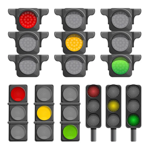 Trafikljus Ikonuppsättning, tecknad stil — Stock vektor