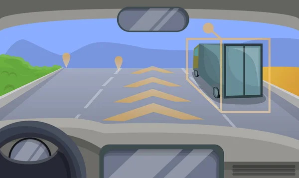 Bez řidiče auta dálniční přesun koncept pozadí, kreslený styl — Stockový vektor