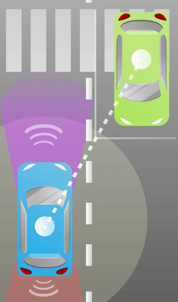 Driverless carro cidade esquema conceito fundo, estilo dos desenhos animados —  Vetores de Stock