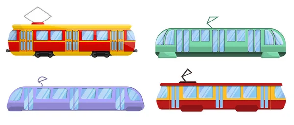 Tramwaj samochodu zestaw ikon, stylu cartoon — Wektor stockowy