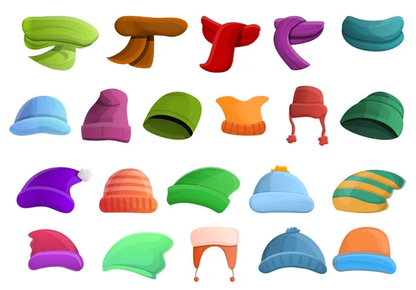 Conjunto de ícones de headwear de inverno, estilo cartoon —  Vetores de Stock