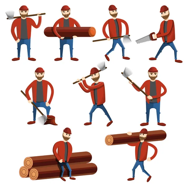 Набір піктограм Lumberjack, стиль мультфільму — стоковий вектор