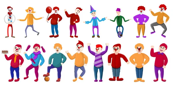 Ensemble d'icônes de clown, style dessin animé — Image vectorielle