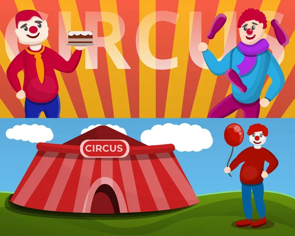 Circus clown banner set, cartoon stijl — Stockvector