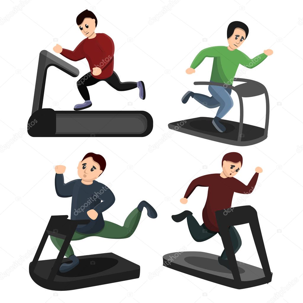 Treadmill icons set, cartoon style