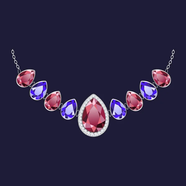 Blue red necklace icon, realistic style — Stok Vektör