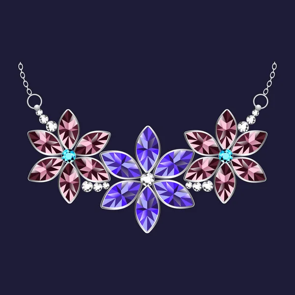 Icono de collar de joyería de flores, estilo realista — Vector de stock