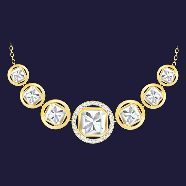 Золотое бриллиантовое ожерелье, реалистичный стиль — стоковый вектор