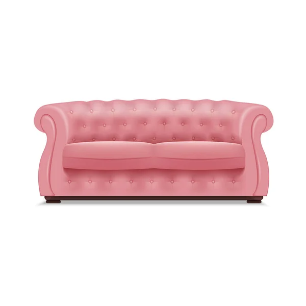 Roze lederen sofa pictogram, realistische stijl — Stockvector