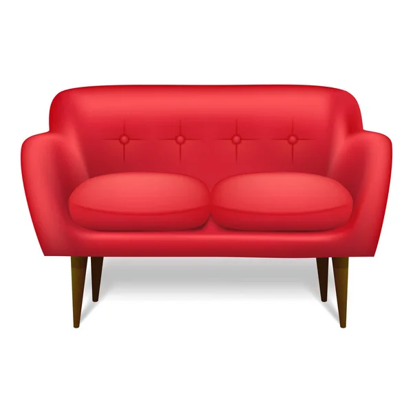 Red pillow sofa icon, realistic style — Stock Vector