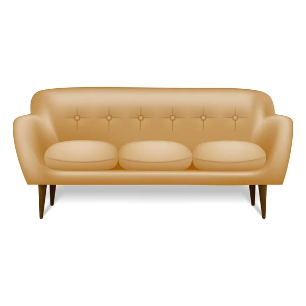Ikon sofa kulit putih, gaya realistis - Stok Vektor