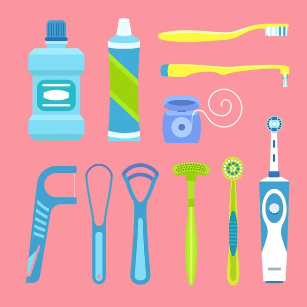 Tooth care tool concept background, flat style — Stok Vektör