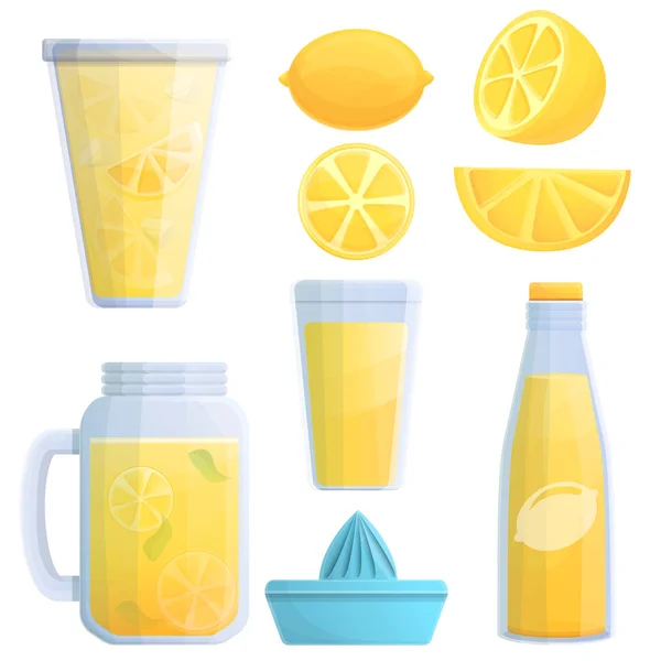 Set di icone alla limonata, stile cartone animato — Vettoriale Stock