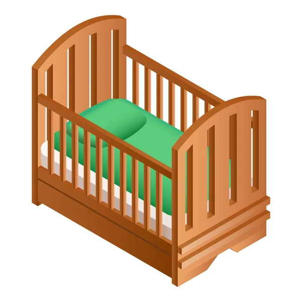 Иконка деревянной кроватки, изометрический стиль — стоковый вектор